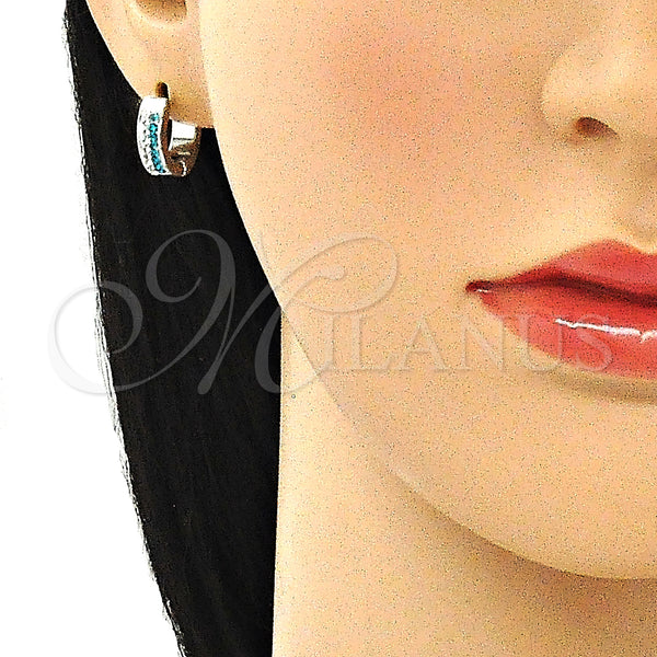 Stainless Steel Hoop Earrings — Huggie Hoop with Aqua Blue and White Crystal — alternate product view — SKU 141361 | Acero Inoxidable aretes de aro — Huggie Hoop with Aqua Blue and cristal blanco — SKU 141361