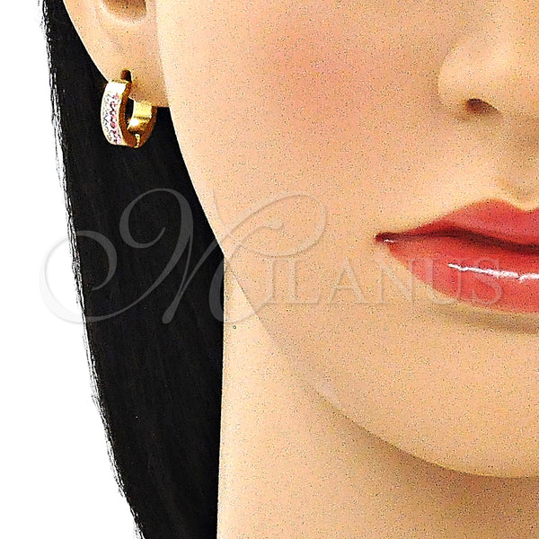 Stainless Steel Hoop Earrings — Huggie Hoop with Pink and White Crystal Polished — alternate product view — SKU 141362 | Acero Inoxidable aretes de aro — Huggie Hoop with Pink and cristal blanco pulido — SKU 141362