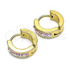 Stainless Steel Huggie Hoop, with Pink and White Crystal, Polished, Golden Finish, 02.230.0072.3.12