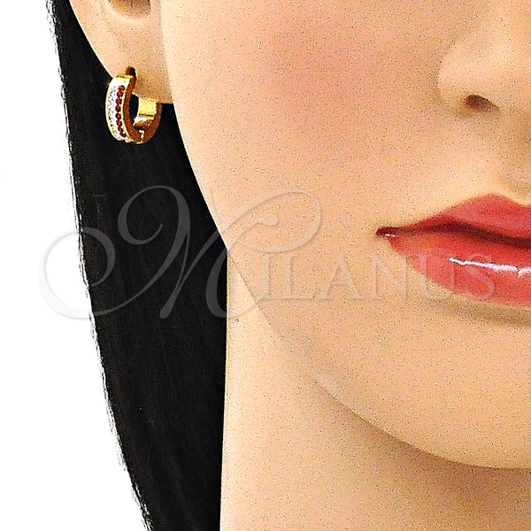 Stainless Steel Hoop Earrings — Huggie Hoop with Garnet and White Crystal Polished — alternate product view — SKU 141363 | Acero Inoxidable aretes de aro — Huggie Hoop with Garnet and cristal blanco pulido — SKU 141363