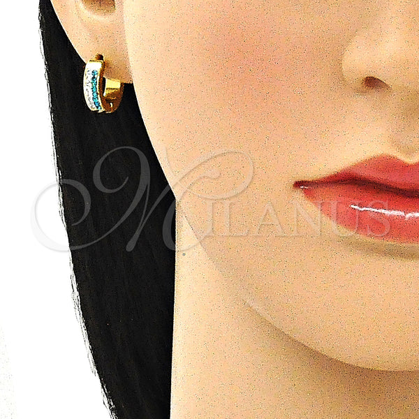 Stainless Steel Hoop Earrings — Huggie Hoop with Aqua Blue and White Crystal — alternate product view — SKU 141364 | Acero Inoxidable aretes de aro — Huggie Hoop with Aqua Blue and cristal blanco — SKU 141364