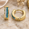 Stainless Steel Huggie Hoop, with Aqua Blue and White Crystal, Polished, Golden Finish, 02.230.0072.5.12