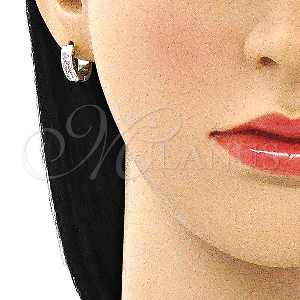 Stainless Steel Hoop Earrings — Huggie Hoop with Pink and White Crystal Polished — alternate product view — SKU 141365 | Acero Inoxidable aretes de aro — Huggie Hoop with Pink and cristal blanco pulido — SKU 141365