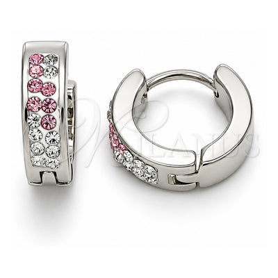 Stainless Steel Huggie Hoop, with Pink and White Crystal, Polished, Steel Finish, 02.230.0073.12