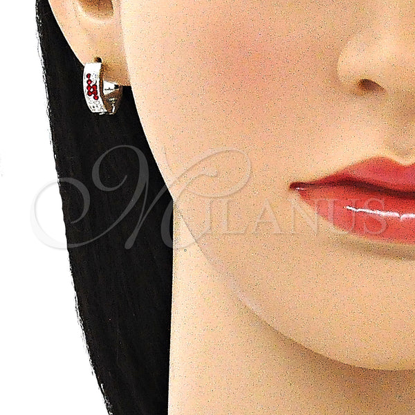 Stainless Steel Hoop Earrings — Huggie Hoop with Garnet and White Crystal Polished — alternate product view — SKU 141366 | Acero Inoxidable aretes de aro — Huggie Hoop with Garnet and cristal blanco pulido — SKU 141366