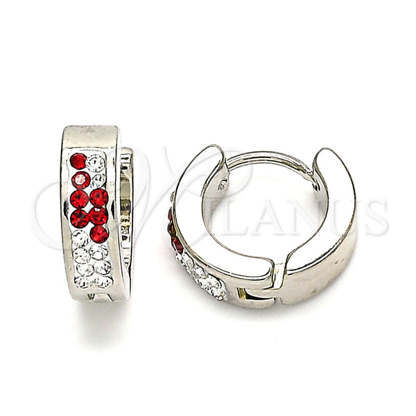 Stainless Steel Hoop Earrings — Huggie Hoop with Garnet and White Crystal Polished — main product view — SKU 141366 | Acero Inoxidable aretes de aro — Huggie Hoop with Garnet and cristal blanco pulido — SKU 141366