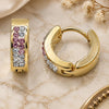 Stainless Steel Huggie Hoop, with Pink and White Crystal, Polished, Golden Finish, 02.230.0073.2.12