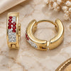 Stainless Steel Huggie Hoop, with Garnet and White Crystal, Polished, Golden Finish, 02.230.0073.3.12