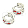 Stainless Steel Huggie Hoop, with Garnet and White Crystal, Polished, Steel Finish, 02.230.0074.12