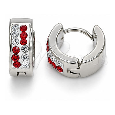 Stainless Steel Huggie Hoop, with Garnet and White Crystal, Polished, Steel Finish, 02.230.0074.12