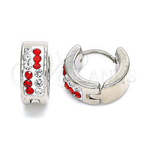 Stainless Steel Hoop Earrings — Huggie Hoop with Garnet and White Crystal Polished — main product view — SKU 141369 | Acero Inoxidable aretes de aro — Huggie Hoop with Garnet and cristal blanco pulido — SKU 141369