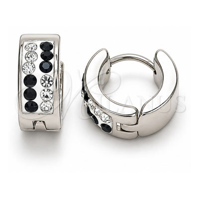 Stainless Steel Huggie Hoop, with Black and White Crystal, Polished, Steel Finish, 02.230.0074.1.12
