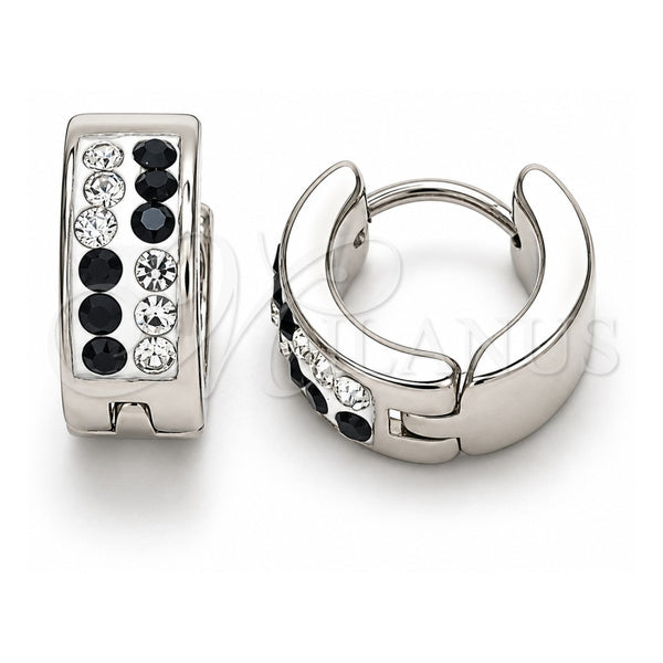 Stainless Steel Huggie Hoop, with Black and White Crystal, Polished, Steel Finish, 02.230.0074.1.12