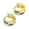 Stainless Steel Huggie Hoop, with Black and White Crystal, Polished, Golden Finish, 02.230.0074.3.12
