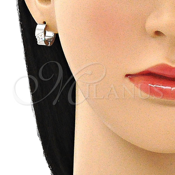 Stainless Steel Hoop Earrings — Huggie Hoop with White Crystal Polished 02. — alternate product view — SKU 141373 | Acero Inoxidable aretes de aro — Huggie Hoop with cristal blanco pulido 02. — SKU 141373