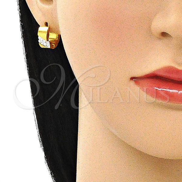 Stainless Steel Hoop Earrings — Huggie Hoop with White Crystal Polished 02. — alternate product view — SKU 141374 | Acero Inoxidable aretes de aro — Huggie Hoop with cristal blanco pulido 02. — SKU 141374