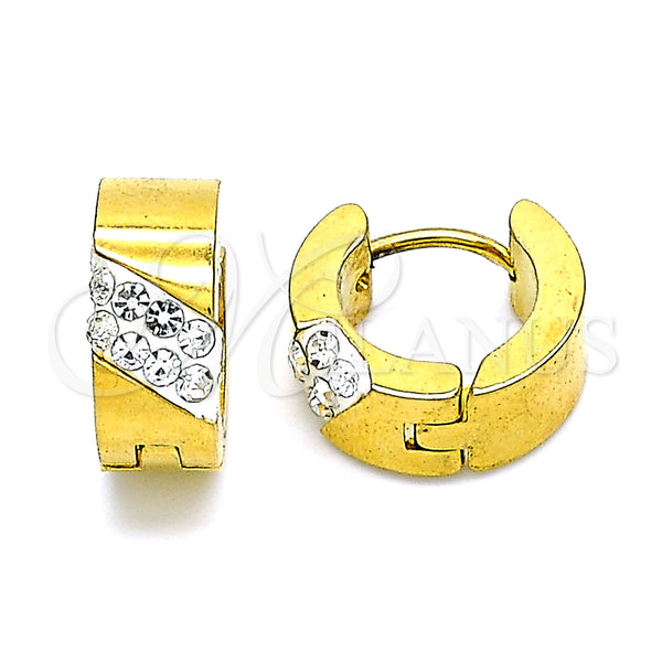 Stainless Steel Hoop Earrings — Huggie Hoop with White Crystal Polished 02. — main product view — SKU 141374 | Acero Inoxidable aretes de aro — Huggie Hoop with cristal blanco pulido 02. — SKU 141374
