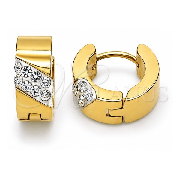 Stainless Steel Huggie Hoop, with White Crystal, Polished, Golden Finish, 02.230.0045.3.12
