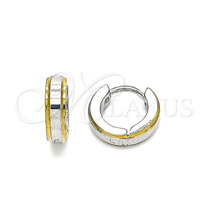 Stainless Steel Hoop Earrings — Huggie Hoop Polished Two Tone 02. — main product view — SKU 141387 | Acero Inoxidable aretes de aro — Huggie Hoop pulido Two Tone 02. — SKU 141387