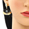 Oro Laminado Long Earring, Gold Filled Style Evil Eye Design, Polished, Golden Finish, 02.331.0030