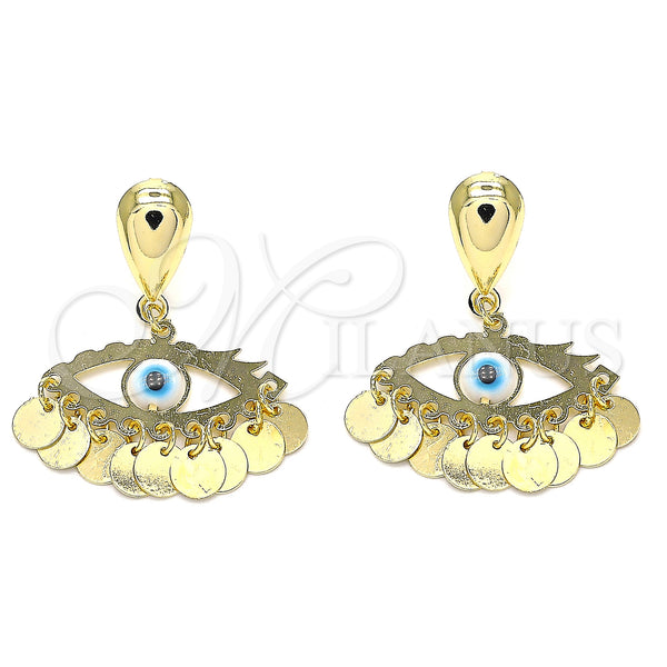 Oro Laminado Long Earring, Gold Filled Style Evil Eye Design, Polished, Golden Finish, 02.331.0030
