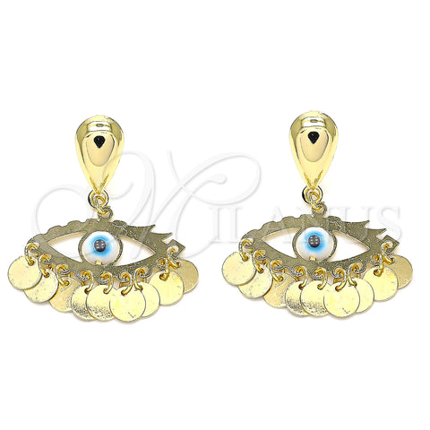 Oro Laminado Long Earring, Gold Filled Style Evil Eye Design, Polished, Golden Finish, 02.331.0030