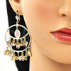 Oro Laminado Long Earring, Gold Filled Style Guadalupe and Butterfly Design, with White Crystal, Polished, Tricolor, 02.331.0032