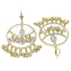 Oro Laminado Long Earring, Gold Filled Style Guadalupe and Butterfly Design, with White Crystal, Polished, Tricolor, 02.331.0032