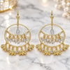Oro Laminado Long Earring, Gold Filled Style Guadalupe and Butterfly Design, with White Crystal, Polished, Tricolor, 02.331.0032