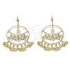 Oro Laminado Long Earring, Gold Filled Style Guadalupe and Butterfly Design, with White Crystal, Polished, Tricolor, 02.331.0032