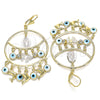 Oro Laminado Long Earring, Gold Filled Style Guadalupe and Butterfly Design, White Resin Finish, Tricolor, 02.331.0035