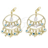 Oro Laminado Long Earring, Gold Filled Style Guadalupe and Butterfly Design, White Resin Finish, Tricolor, 02.331.0035