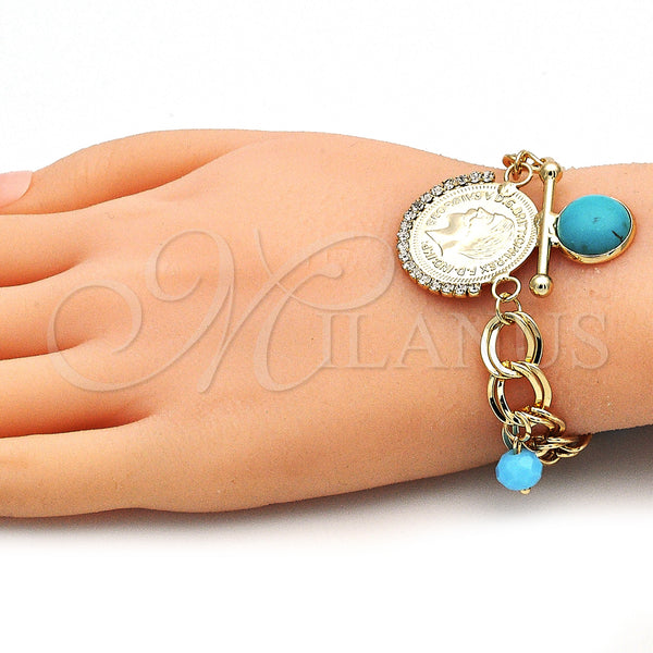 Gold Filled Bracelet — Charm Bracelet with Turquoise Opal and White Crystal — alternate product view — SKU 141396 | Oro Laminado brazalete — Charm Bracelet with Turquoise Opal and cristal blanco — SKU 141396