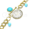 Oro Laminado Charm Bracelet, Gold Filled Style with Turquoise Opal and White Crystal, Polished, Golden Finish, 03.331.0107.2.08 (10 MM Thickness, 8 Inches Length)