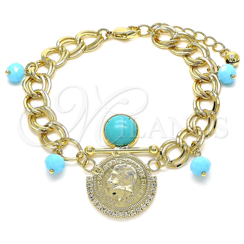 Oro Laminado Charm Bracelet, Gold Filled Style with Turquoise Opal and White Crystal, Polished, Golden Finish, 03.331.0107.2.08 (10 MM Thickness, 8 Inches Length)