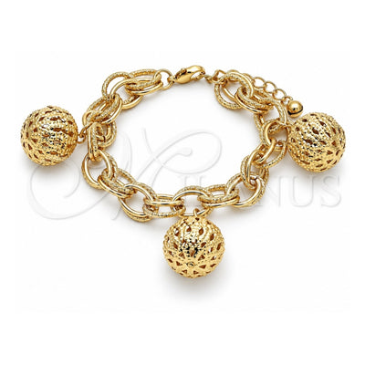 Oro Laminado Charm Bracelet, Gold Filled Style Ball Design, Polished, Golden Finish, 03.331.0129.08 (12 MM Thickness, 8 Inches Length)