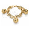 Oro Laminado Charm Bracelet, Gold Filled Style Ball Design, Polished, Golden Finish, 03.331.0129.08 (12 MM Thickness, 8 Inches Length)