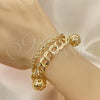Oro Laminado Charm Bracelet, Gold Filled Style Ball and Rattle Charm Design, Polished, Golden Finish, 03.331.0130.08 (10 MM Thickness, 8 Inches Length)