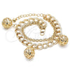 Oro Laminado Charm Bracelet, Gold Filled Style Ball and Rattle Charm Design, Polished, Golden Finish, 03.331.0130.08 (10 MM Thickness, 8 Inches Length)