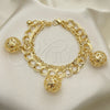 Oro Laminado Charm Bracelet, Gold Filled Style Ball and Rattle Charm Design, Polished, Golden Finish, 03.331.0130.08 (10 MM Thickness, 8 Inches Length)