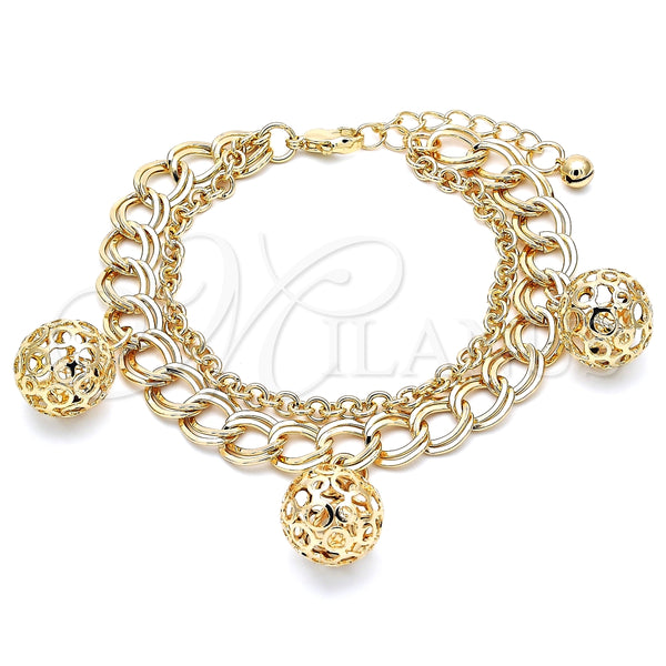 Gold Filled Bracelet — Charm Bracelet Ball and Rattle Charm Design Polished — main product view — SKU 141399 | Oro Laminado brazalete — Charm Bracelet Ball and Rattle Charm diseño pulido — SKU 141399