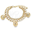 Oro Laminado Charm Bracelet, Gold Filled Style Ball and Rattle Charm Design, Polished, Golden Finish, 03.331.0130.08 (10 MM Thickness, 8 Inches Length)