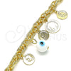 Oro Laminado Charm Bracelet, Gold Filled Style Evil Eye Design, Polished, Golden Finish, 03.331.0133.08 (06 MM Thickness, 8 Inches Length)