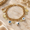 Oro Laminado Charm Bracelet, Gold Filled Style Evil Eye Design, Polished, Golden Finish, 03.331.0133.08 (06 MM Thickness, 8 Inches Length)