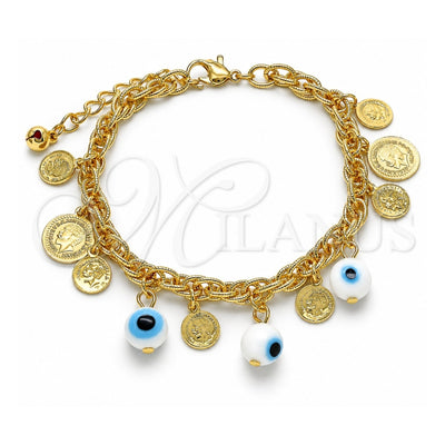 Oro Laminado Charm Bracelet, Gold Filled Style Evil Eye Design, Polished, Golden Finish, 03.331.0133.08 (06 MM Thickness, 8 Inches Length)