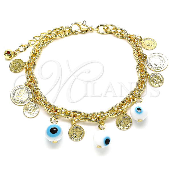Gold Filled Bracelet — Charm Bracelet Evil Eye Design Polished 03. 06 — main product view — SKU 141402 | Oro Laminado brazalete — Charm Bracelet Evil Eye diseño pulido 03. 06 — SKU 141402