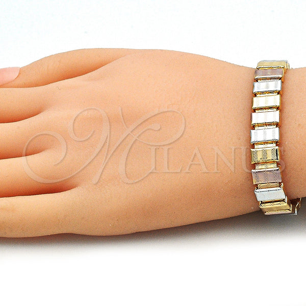 Gold Filled Bracelet — Fancy Bracelet Polished Tricolor 03. 10 MM Thickness — alternate product view — SKU 141403 | Oro Laminado brazalete — elegante Bracelet pulido Tricolor 03. 10 MM Thickness — SKU 141403