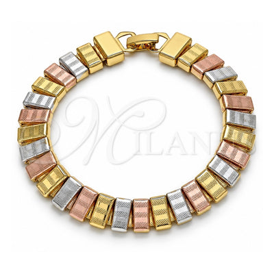 Oro Laminado Fancy Bracelet, Gold Filled Style Polished, Tricolor, 03.331.0134.08 (10 MM Thickness, 8 Inches Length)