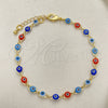 Oro Laminado Fancy Bracelet, Gold Filled Style Evil Eye Design, Multicolor Resin Finish, Golden Finish, 03.63.2212.07 (05 MM Thickness, 7 Inches Length)