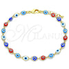 Oro Laminado Fancy Bracelet, Gold Filled Style Evil Eye Design, Multicolor Resin Finish, Golden Finish, 03.63.2212.07 (05 MM Thickness, 7 Inches Length)